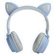 thumbnail image 2 of Auriculares inalámbricos con orejas de gato, luz LED 3D, Bluetooth 5.0, plegables, con micrófono, color gris y azul., 2 of 14