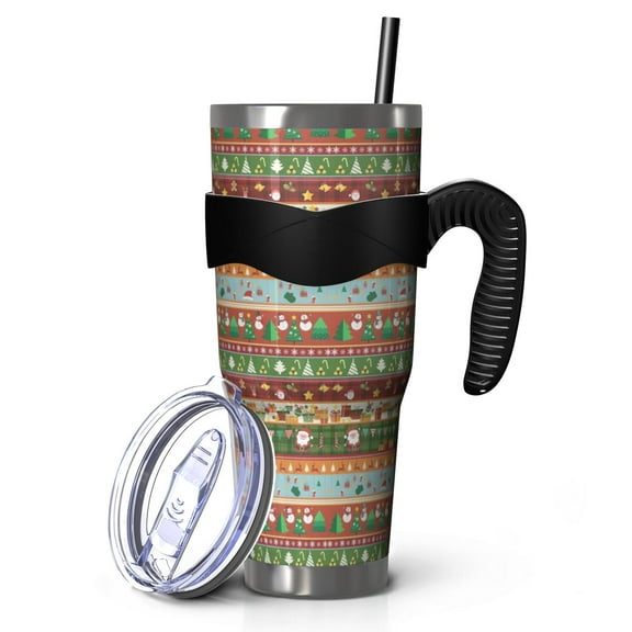 40oz Tumbler,Colorful Christmas Striped Pattern Insulated Tumblers with Removable Handle,Stainless Steel Double Vacuum Coffee Tumbler Cup with Straw for Home,Office,Travel,Party