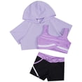 thumbnail image 3 of XUNZOO Kids Girls 3pcs Dance Sport Outfit Short Hoodie Hooded with Tank Top Shorts Set Active Gym Light Purple 10, 3 of 7