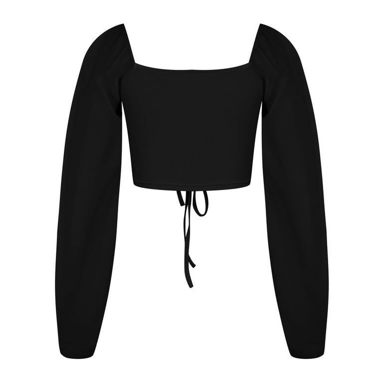 Yyeselk Women's Long Sleeve Cropped Tops V Neck Ruched Drawstring