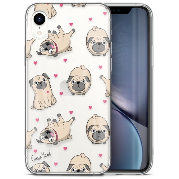 Case Yard iPhone-XR Case Clear Soft & Flexible TPU Ultra Low Profile Slim Fit Thin Shockproof Transparent Bumper Protective Cover Drop Protective Cell Phone Cases (Pug Pattern)