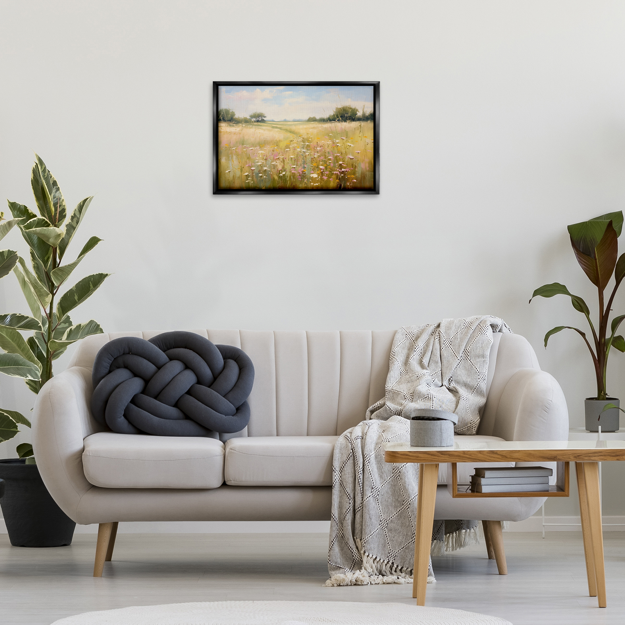 Stupell Industries Faded Wildflower Field Landscape & Nature Painting Black Floater Framed Canvas Art Print Wall Art, 25 x 17