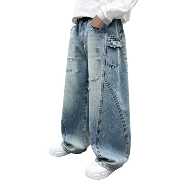 Afdoent Boys Baggy Jeans Casual Straight Leg Pants Loose Fit Comfortable Trousers For Youth Fashion Streetwear Trousers 6-7 Years