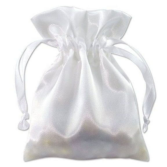 Satin Jewelry Pouch 4x5 White - Drawstring Gift Bags