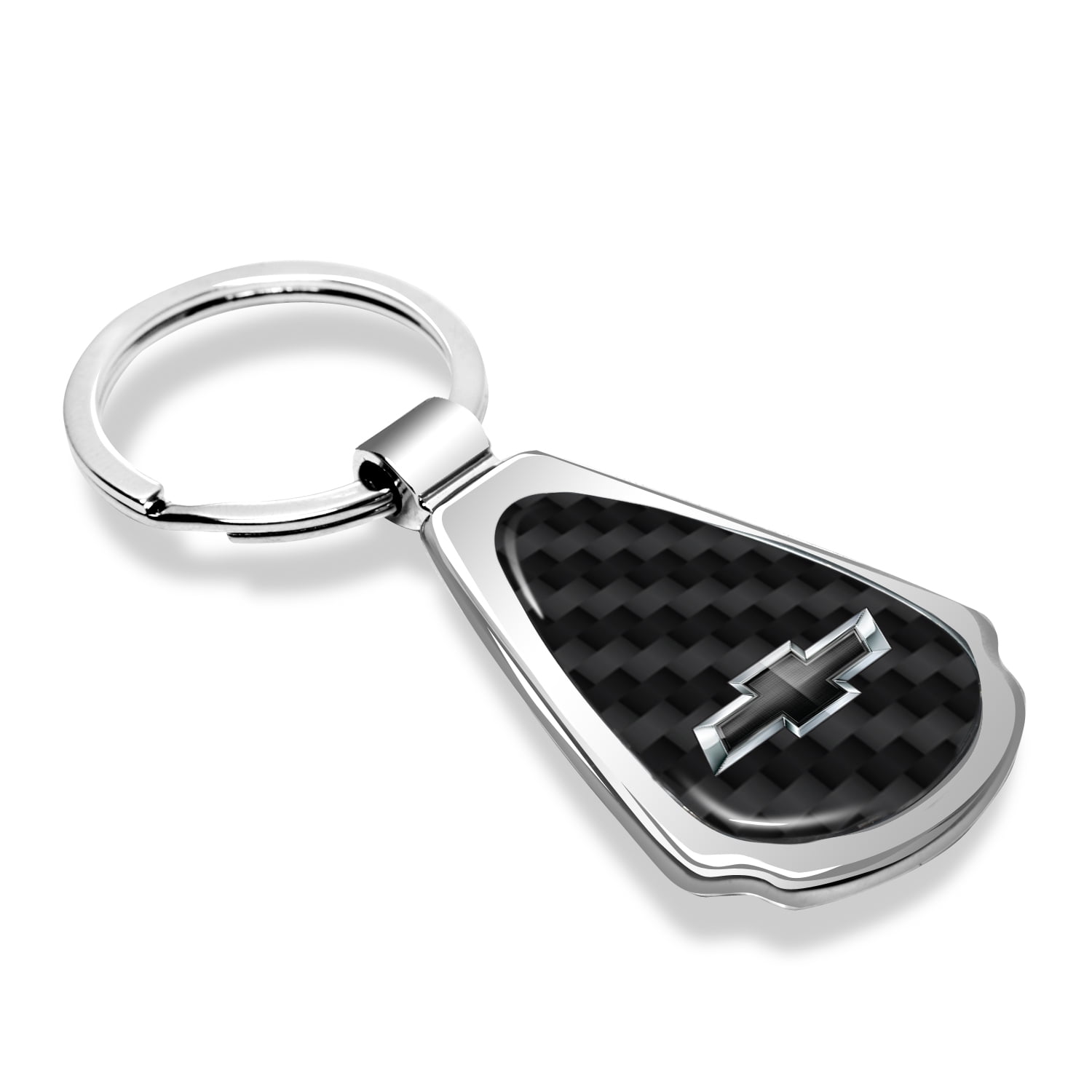 iPick Image for Chevrolet Black Logo Real Black Carbon Fiber Chrome Metal Teardrop Key Chain, Official Licensed
