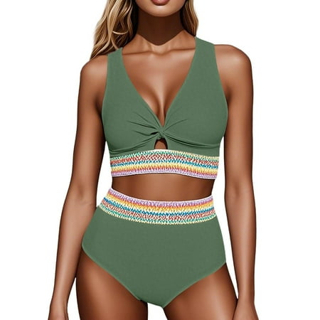 Divhosrg High Waisted Swimsuits for Women Tummy Control  Bikini Sets for Women Cheeky Bottoms  Bathing Suits for Women  Womens Swimsuits Tankini  Green Swimsuits for Women 2024 XL