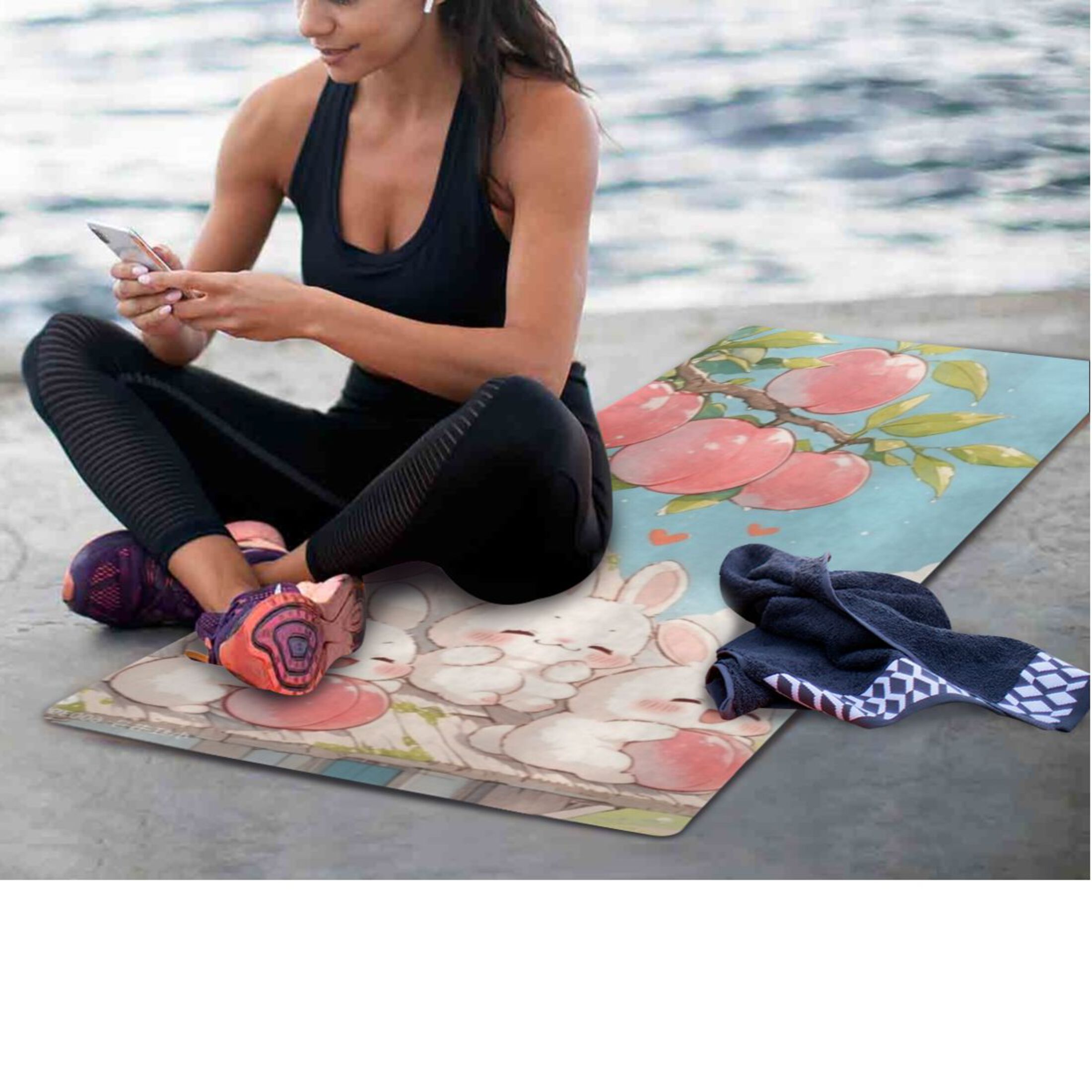 BZSMCE Yoga Mat Women Fitness Mat Peach Pile Bunnies Pattern