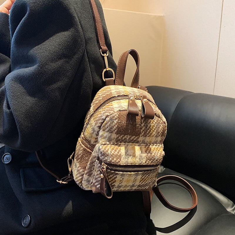 CoCopeaunts Fashion Women Mini Backpack High Quality Plaid Nylon Shoulder  Bag Small Backpack Designer Bags for Teenage Girls Travel Rucksack