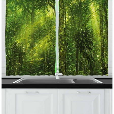 Plant Curtains 2 Panels Set, Tropical Tranquil Place with lots of Green Trees Earthly Places Untouched Jungle, Window Drapes for Living Room Bedroom, 55W X 39L Inches, Apple Green, by (Best Apple Trees To Plant)