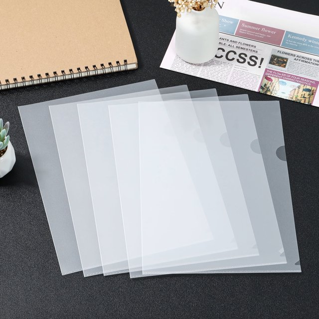 FUYGRCJ - Carpeta de plástico transparente tipo L para documentos (50 unidades), bolsillos transparentes para proyectos, fundas reutilizables para currículum, organizador de documentos transparente