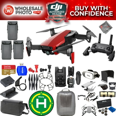 DJI Mavic Air Flame Red Pro Fly More Combo Kit with Hardshell Backpack, 32GB Micro SD Card, Drone Vest, Landing Pad, Filter Kit + Much