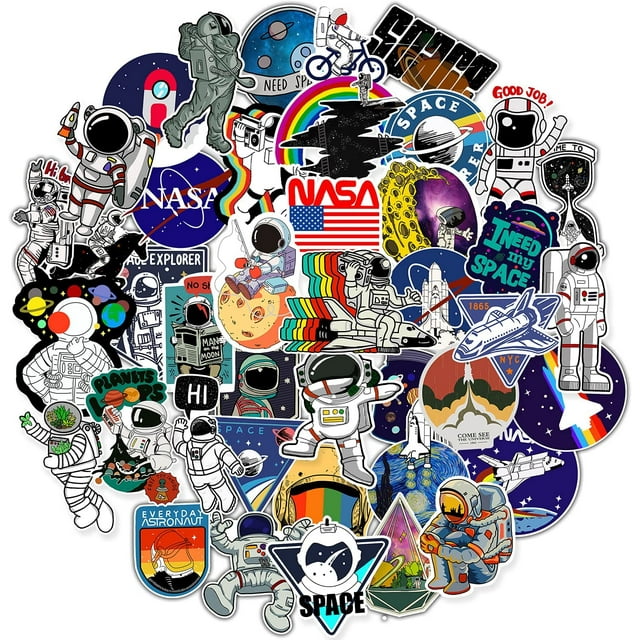 50-Piece NASA Logo Space Astronaut Sticker Pack for Water Bottles, Helmets, Laptops, Computers, Phones, Skateboards, and More