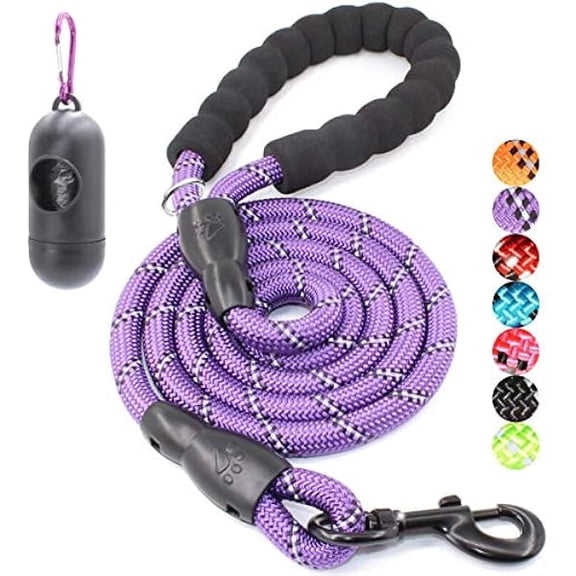 Eryueer 2/4/5/6 FT Dog Leash with Comfortable Padded Handle and Highly Reflective Threads for Small Medium and Large Dogs (6FT-1/2'', Purple)