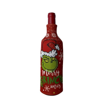 

Christmas Wine Bottle Cover Christmas Wine Bags Grinch Stuff Christmas Grinch Bottle Set Champagne Bottle Set Hotel Restaurant Decoration-Red