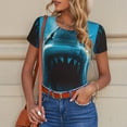 thumbnail image 4 of KLL Women 's Crew Neck Bodysuit Jumpsuits Open-Mouthed Shark Print Short onesies Stretch T Shirts, 4 of 5