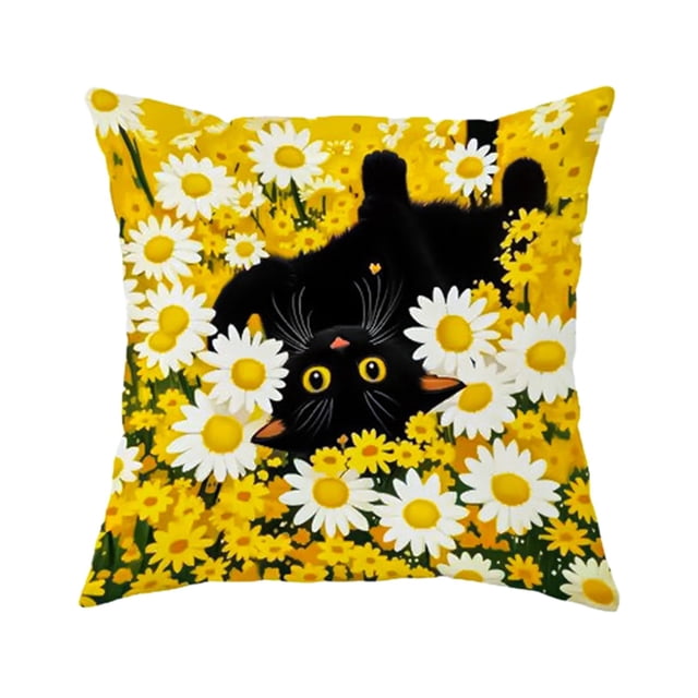 Cubiertas de Estuche de Almohada con Cremallera 45x45cm Diseño de Patrón de Gatos Lindos, Tela de Poliéster Suave para Sofá Y Cama Decoración Del Hogar, Cremallera Oculta, Lavable en Máquina