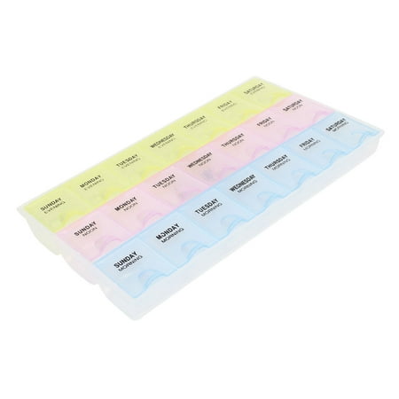 Household Convenience Rectangle Shaped 21 Compartments 7 Days  Pills Holder Storage Case Box