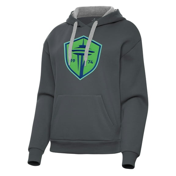 Women's Antigua Charcoal Seattle Sounders FC Victory Pullover Hoodie