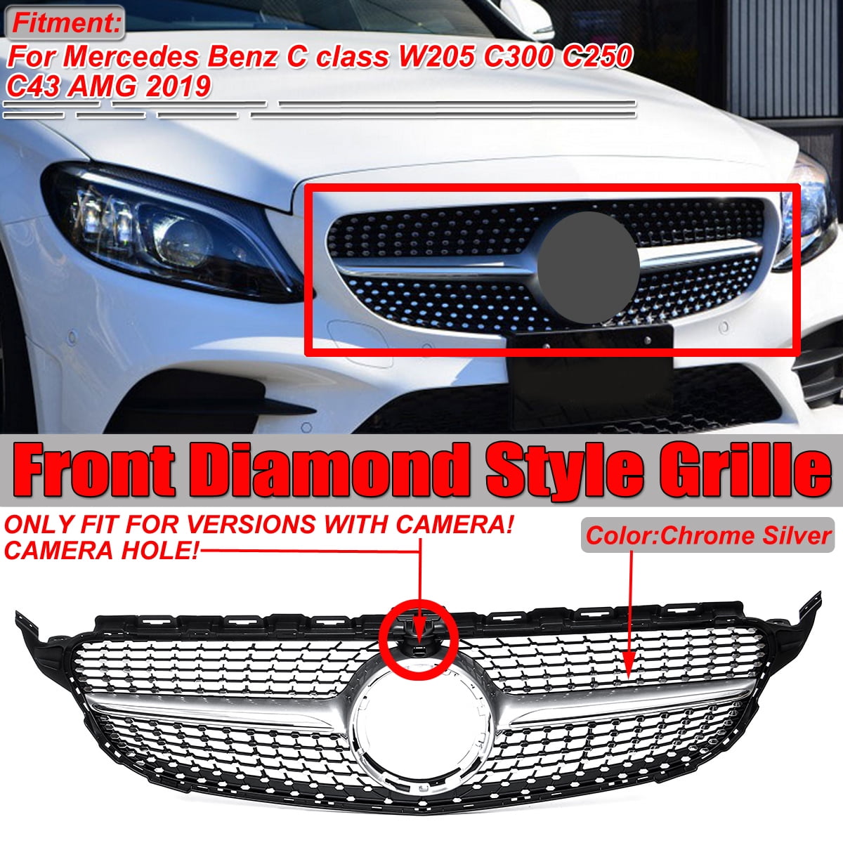 Diamond Front Grille Grill For Mercedes Benz W5 C180 C0 C250 C43 Amg 19 Walmart Canada