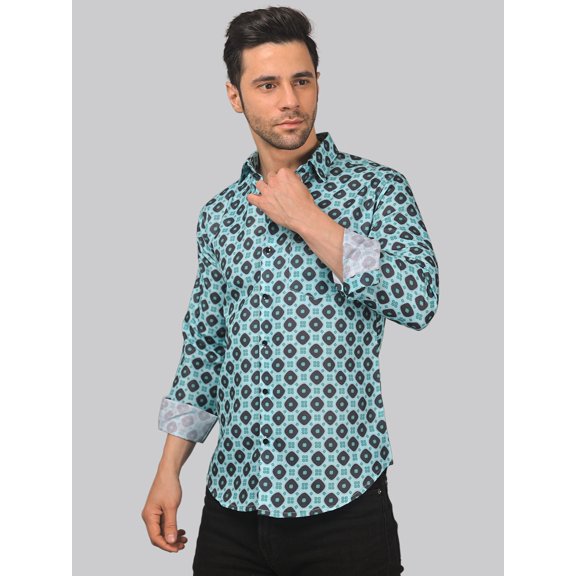 Street-glam Men's Printed Full Sleeve Casual Linen Shirt