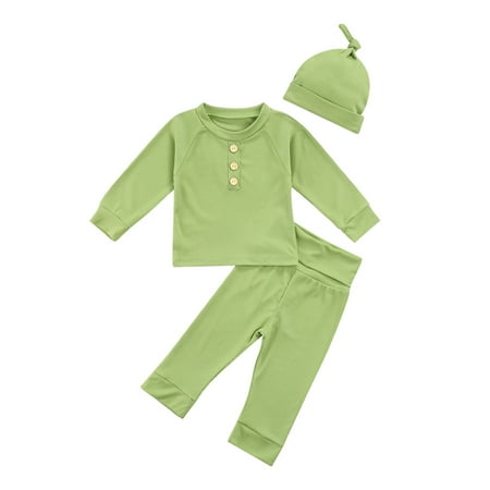 

0-24M Infant Baby Girls Boys Autumn Clothes Sets Pullover Long Sleeve Tops+High Waist Pant Hats