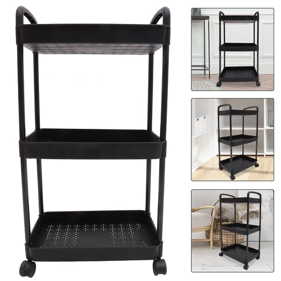 DEEPCRAFF 3-Tier Black Rolling Storage Cart with Wheels for Kitchen, Bedroom, Bathroom Organization and Easy Mobility