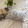 thumbnail image 2 of Handmade Blue 12"x20" (30x50 cm) Lumbar Pillow Cover, Linen Embroidery & Lace Oblong Pillow, Floral Pattern Modern Style - Leaf Rustle, 2 of 11