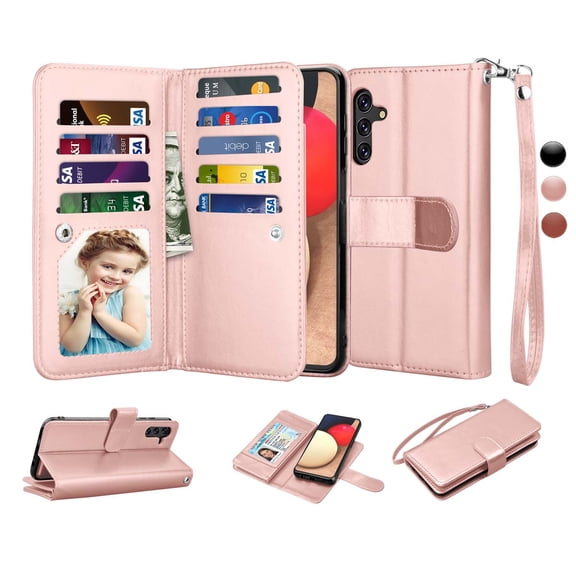 6.5" Galaxy A13 Wallet Case, Samsung Galaxy A13 2021 PU Leather Case, Njjex Luxury PU Leather 9 Card Slots Holder Carrying Folio Flip Cover [Detachable Magnetic Hard Case] & Kickstand & Hand Strap