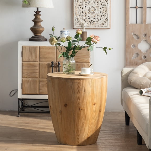 BRBR 21-IN Vintage Style Bucket Shaped Coffee Table for Office with Storage Function, Dining Room and Living Room