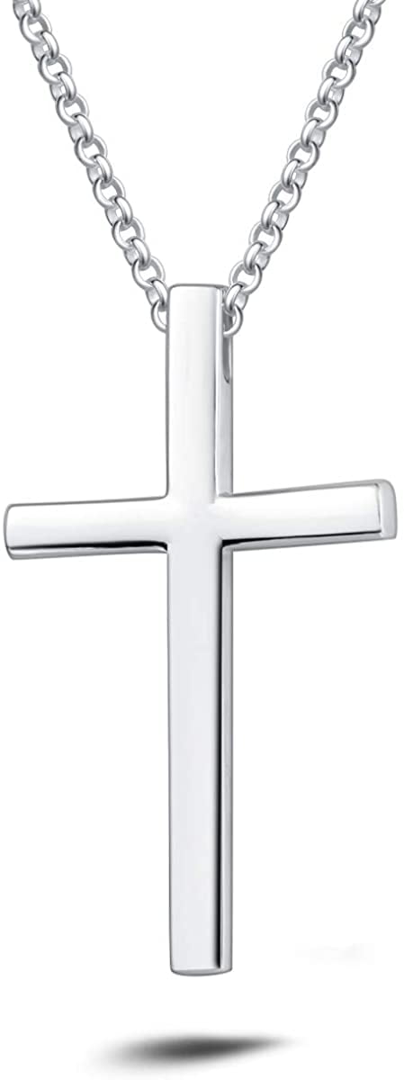 Easter Gifts Cross Necklace for Men Boys Women 925 Sterling Silver Crufix Jewelry with Strong 24 Inches Long Chain 