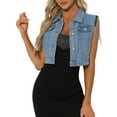 thumbnail image 1 of Chaleco de mezclilla sin mangas con borlas para mujeres, chaqueta de jeans, azul claro M, 1 of 5