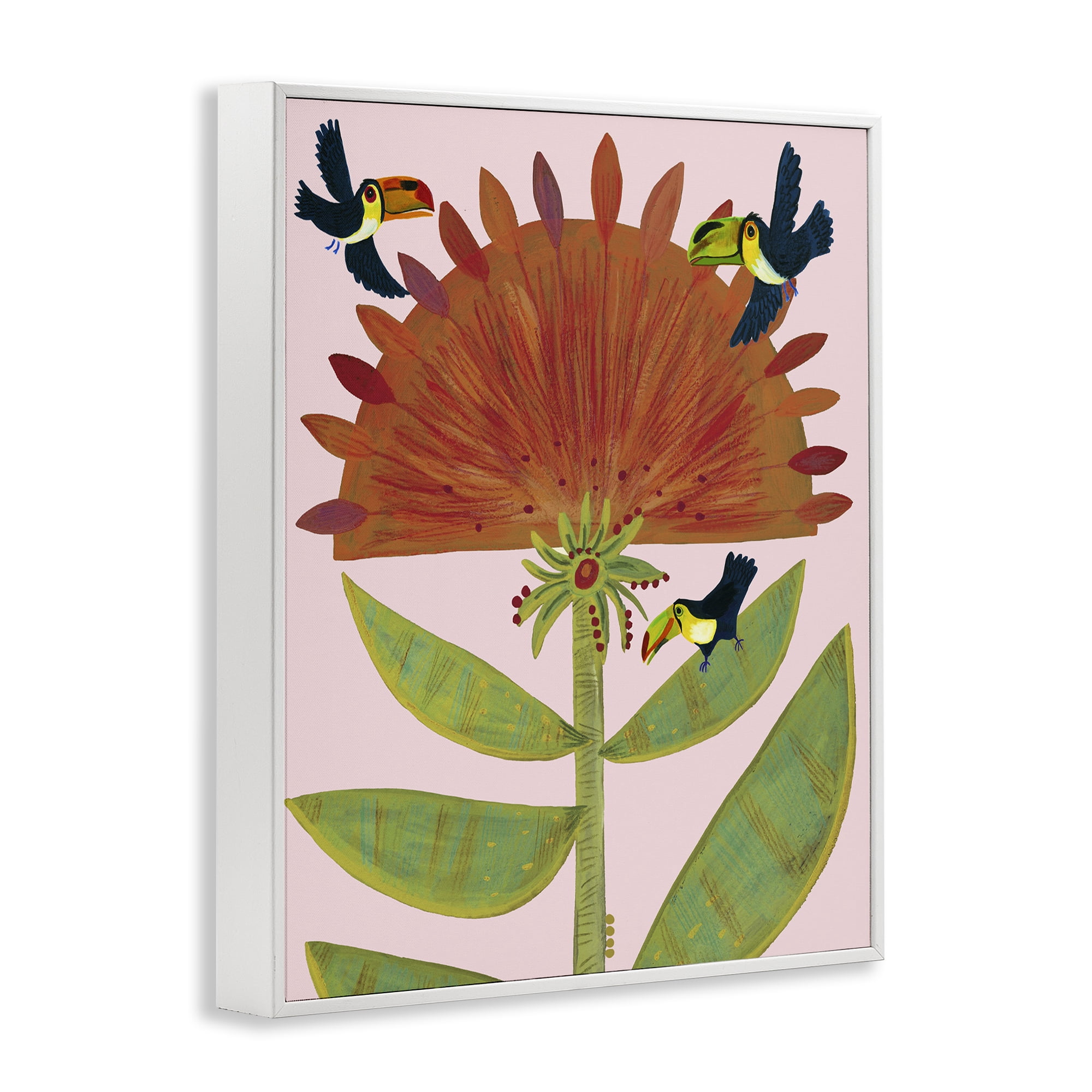Stupell Industries Tropical Plant & Toucans White Framed Giclee Art, design by Kay Widdowson