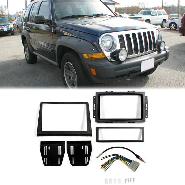 Kojem Double Din Dash Kit for 2006 2007 Jeep Commander Center Dashboard  Cover Bezel Wire Harness Radio Dash Install Kit 