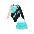 thumbnail image 5 of Aislor Kids Girls Long Sleeve Sparkle Leotards with Sequin Skirt Set Ballet Dance Latin Outfits Costume Dancewear Turquoise 12, 5 of 7