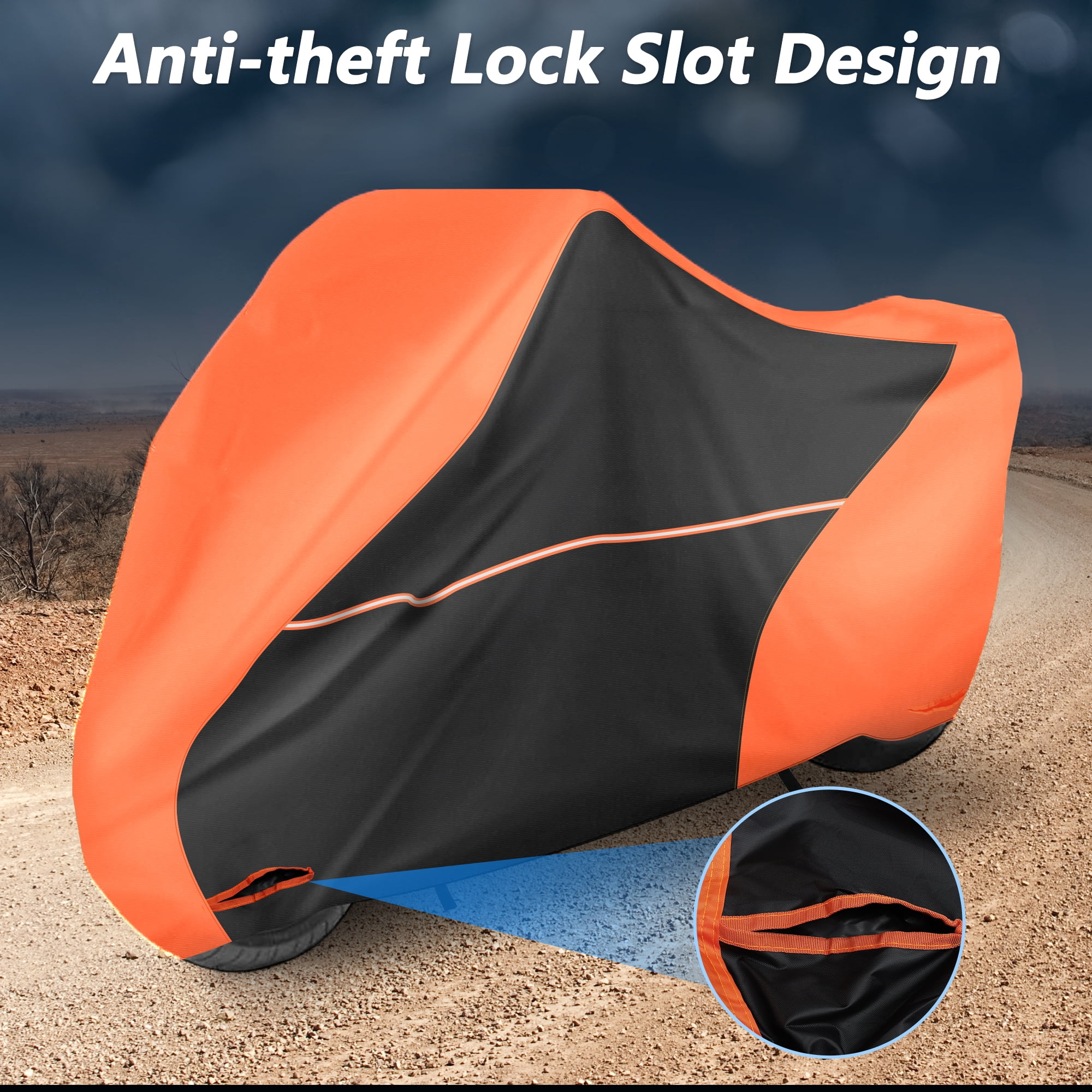 Motorcycle Cover Waterproof Outdoor 300D Oxford Heavy Fabric Scooter Cover Motorbike Cover with Lock-Hole All Weather Protection Orange Fits Up to 220cm/87"