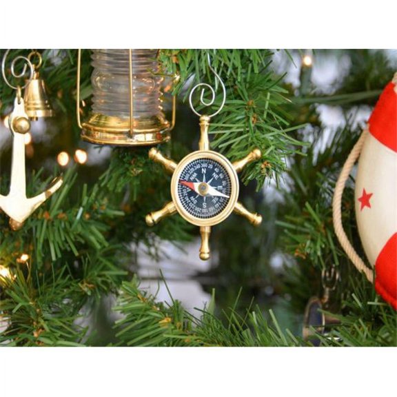 Brass Ships Wheel Compass Christmas Tree Ornament