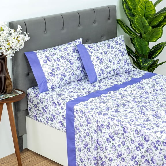 Dreamology 4 Pieces Microfiber Sheet Set King, Printed. Includes 1 Flat Sheet, 1 Fitted Sheet and 2 Pillowcases
