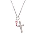 thumbnail image 2 of Delight Jewelry Silvertone 3-D Red Enamel Candy Cane Everlasting Love Engraved Cross Zoey Necklace, 28", 2 of 4
