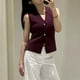 thumbnail image 2 of Chaleco corto de punto FindThy para mujer, cuello en V, con botones, color rojo vino, 2 of 5