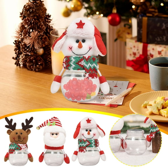 Christmas Candy Jar, Reindeer Santa Claus Transparent Candy Box Gift Container Holiday Party Favors Kids Treat Storage Plastic Christmas Decoration Supplies
