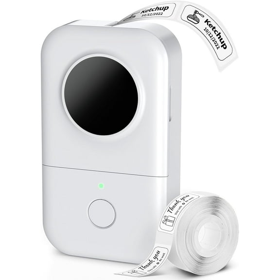 Label Maker Machine, Portable Bluetooth Mini Label Printer, Smartphone Handheld Thermal Sticker Small Labeler Multiple Templates Font Icon Inkless Custom Label-White1 Printer 1 Roll Paper