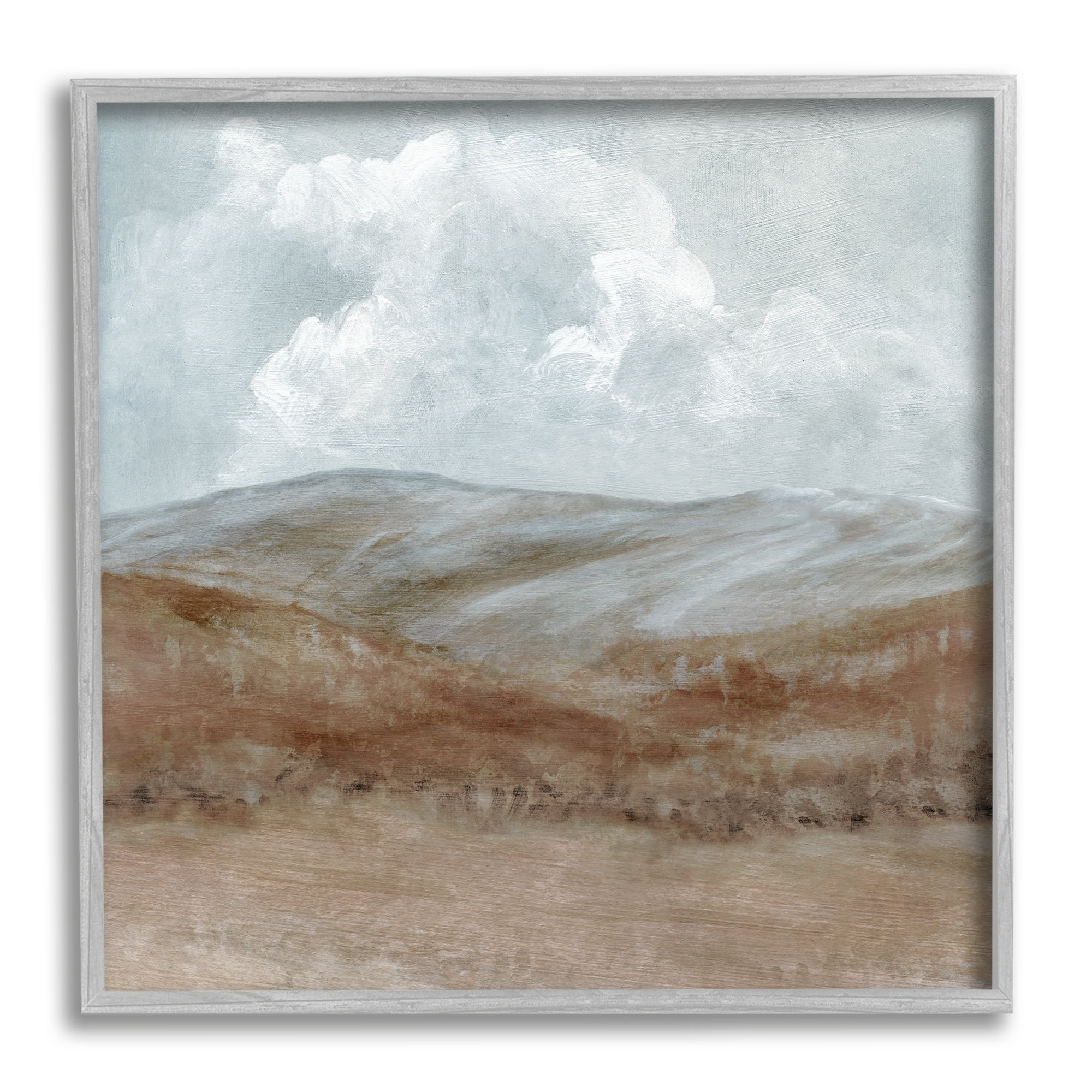 Stupell Industries Puffy Clouds Over Mountain Peaks Rural Country Grassland Painting Gray Framed Art Print Wall Art, Design by Carol Robinson