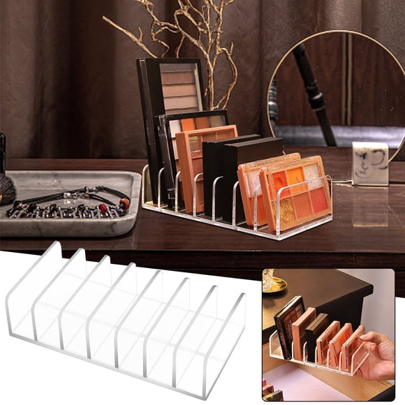 Fiudx Organizador de Sombras de Ojos Acrílico, 7 Divisores para Guardar Cosméticos, Bandeja de Exhibición Transparente, Diseño Irrompible, Almacenamiento Vertical, Perfecto para Amantes Del Maquillaj