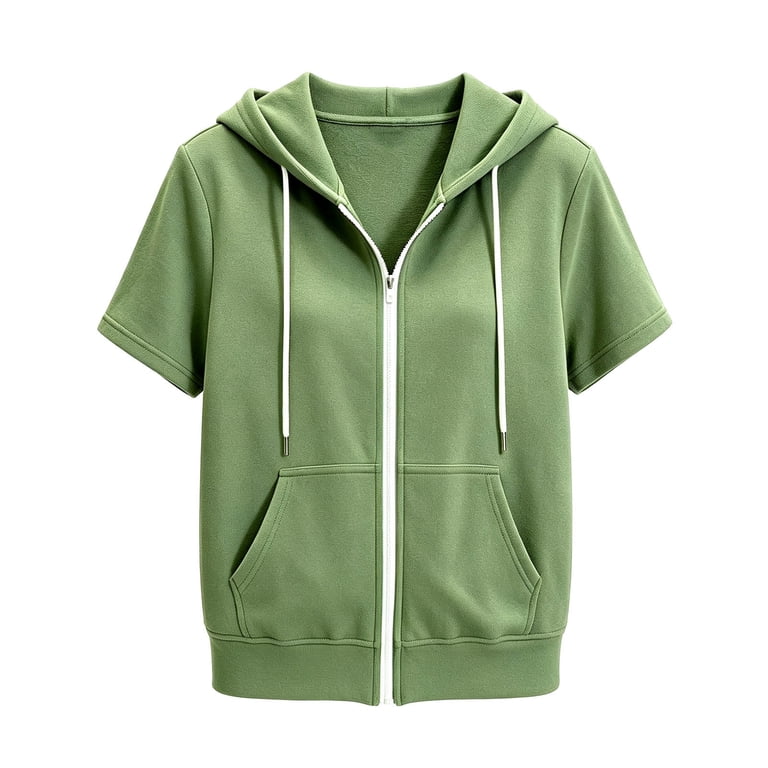 Wovilon Girl's Hoodie, Short Sleeve Full Zip, Kangaroo Pocket, Loose ...
