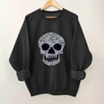 thumbnail image 2 of Floleo Womens Halloween Skull Print Sweatshirt Crew Neck Long Sleeve Casual Pullover Top Glitter Graphic Relaxed Fit for Fall Party Daily Wear, 2 of 4