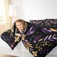 thumbnail image 3 of Homewish Boho Dark Moths Queen Comforter Set,Gold Purple Plants Comforter Sets Queen,Black Reversible,3 Pieces,1 Comforter and 2 Pillowcases, 3 of 7
