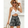 thumbnail image 6 of Chiclily Summer High Waist Wide Leg Shorts for Womens Casual Loose Elastic Waist Lounge Beach Shorts with Pockets, US Size Medium, Black White Flower, 6 of 7