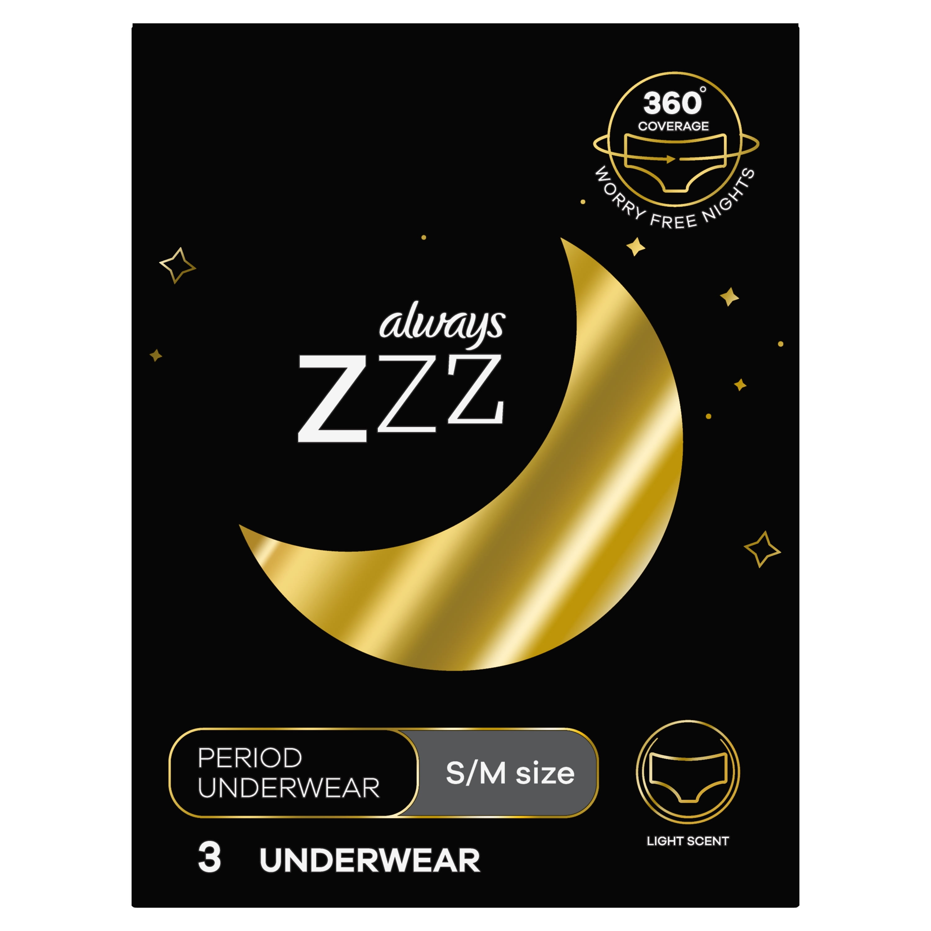 Always ZZZ Disposable Overnight Period Underwear Women Size S/M, 3 Ct