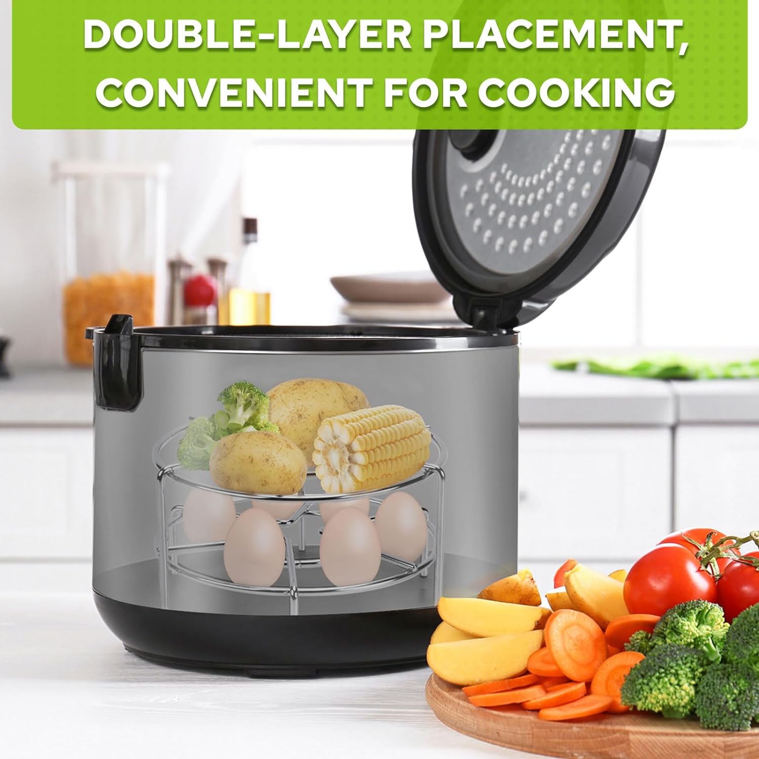 ABPETE Steam Rack, 2-4/5" and 2" Tall Trivet for Instant Pot 3 Qt and 6 Qt, Heavy Duty 18/8 Stainless Steel Steamer Rack Fit Pressure Cooker (6.3" Round - 2Pcs)