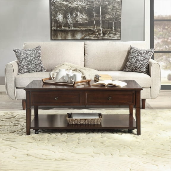 Walnut Coffee Table with Lift-Up Top & Wooden Storage for Living Room